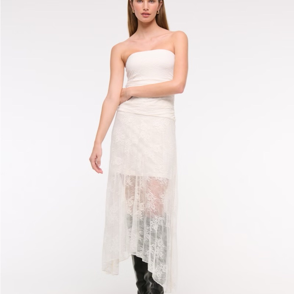 Abercrombie & Fitch Cream sStrapless Lace Midi Dress